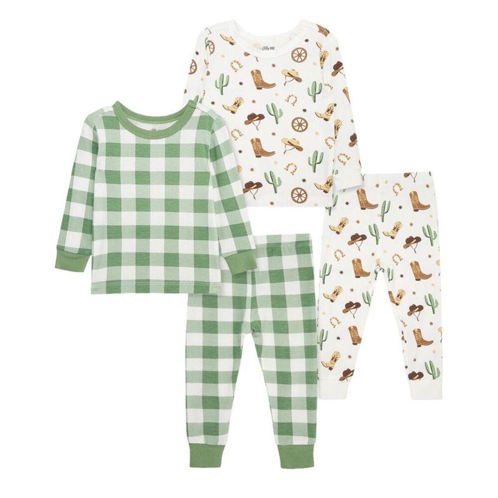 Little Me Baby-Boys 4Pc Cowboy Bamboo Pajama Set, Green